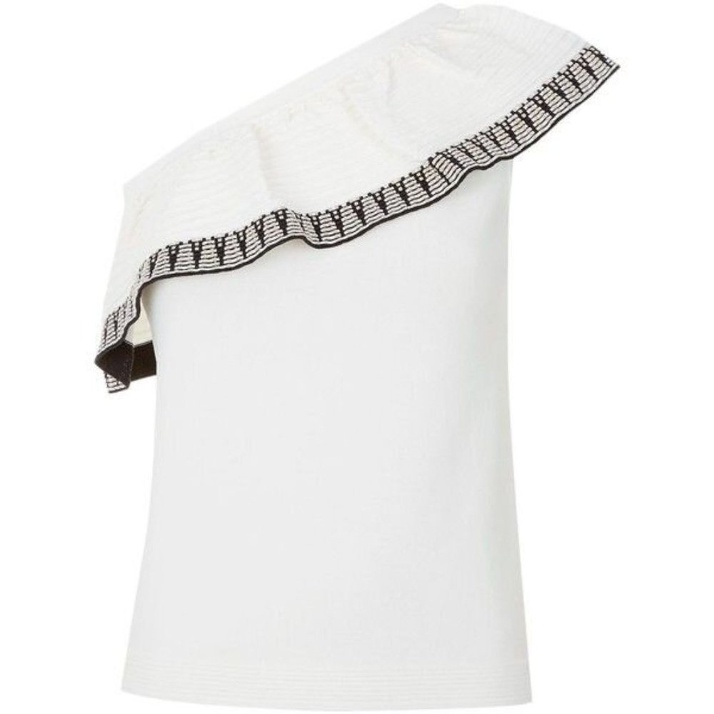 Maje Mashup One Shoulder White Cream Print Top NWT